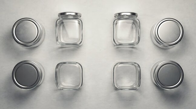 Collection of Empty Glass Jars with Metal Lids Arranged in a Grid Pattern.