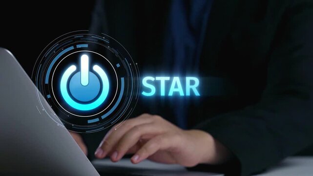Start 2025 concept with futuristic power button symbolizing fresh beginnings, innovation, and digital transformation. Start 2025, new goals, and start 2025 initiative. Elide