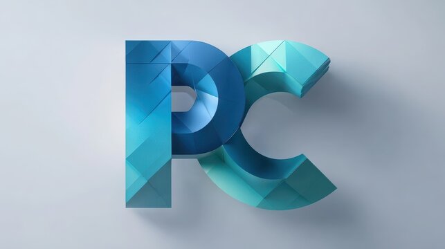 Minimalist PC Monogram: Clean Line Logo with Blue-Teal Gradient