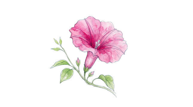 Delicate pink morning glory flower illustration botanical art nature watercolor design