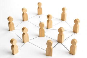 Obraz premium Wooden figurines connected in network on white surface