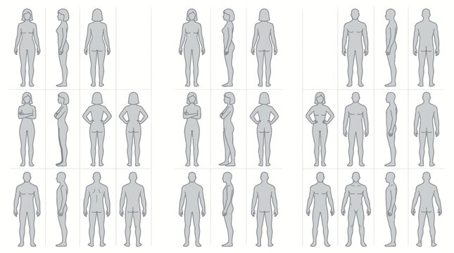 Human Figure Templates: Male and Female Silhouettes in Various Poses