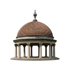 Fototapeta premium Classical stone gazebo with domed roof and columns, ancient greek style rotunda pavilion, architectural garden monument isolated on white