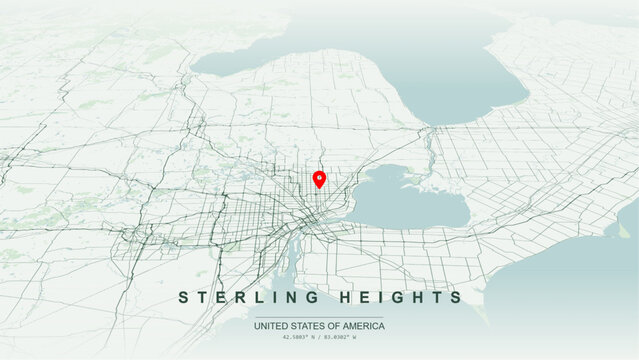 Modern minimalist vector map of Sterling Heights, Michigan, USA. High-quality scalable illustration of Sterling Heights Detroit square city grid for posters design.