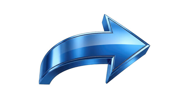 Shiny blue arrow pointing right isolated on transparent background