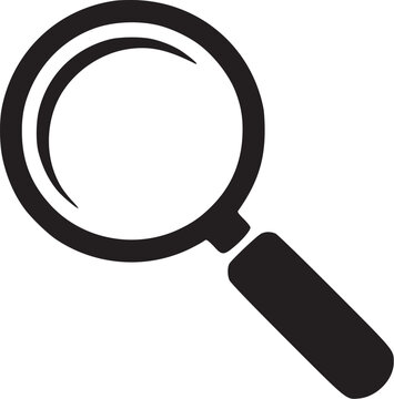 Magnifying glass icon. Search lens symbol showing find, zoom, inspect, research, discovery, web lookup, data analysis and simple user interface tool. Solid fill vector icon.
