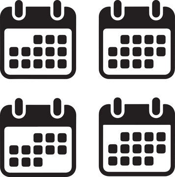 Four black calendar on a white background, each showing different date markings in a grid format d