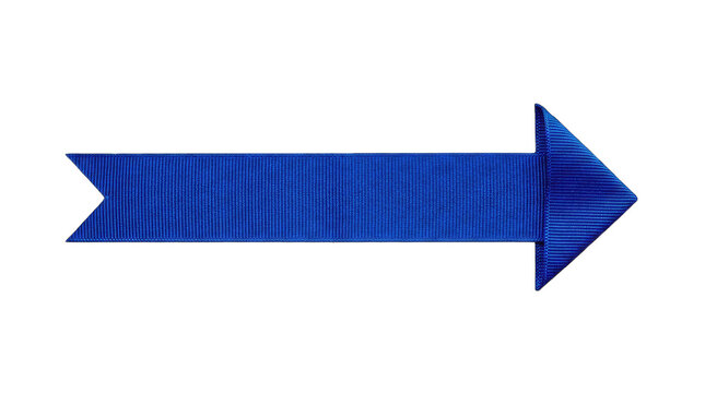 Royal blue ribbon banner shaped like an arrow isolated on transparent background for promotions and directional signage