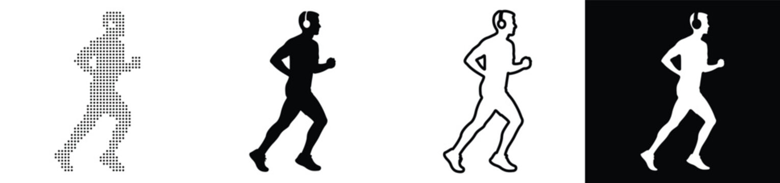 Dynamic runner silhouettes illustrating movement and fitness across different visual styles.