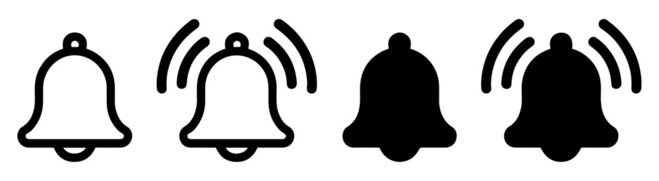 bell notification icons outline and solid vector set