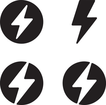 Four black lightning bolt three inside circles and one standalone, representing electric power des