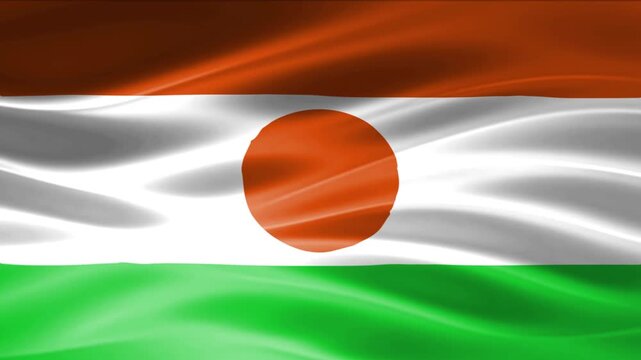 Vibrant Flag Waving in Wind with Orange Circle on Green White and Saffron Stripes