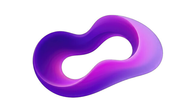 Abstract purple and violet m bius strip loop fluid shape modern digital rendering isolated on transparent background for design projects