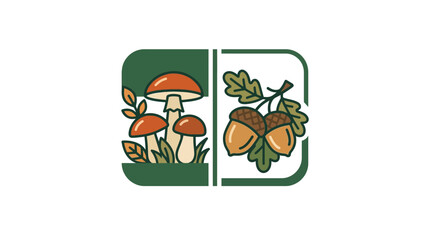Autumn mushroom and oak acorn nature icons. © adit