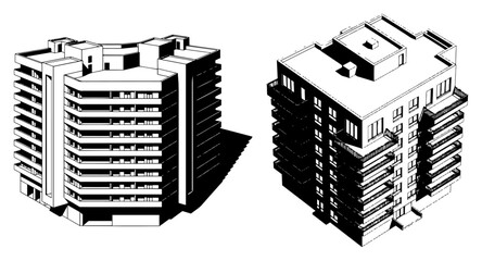 Isometric high rise apartment buildings with balconies in modern architectural style © AnjaliDesai
