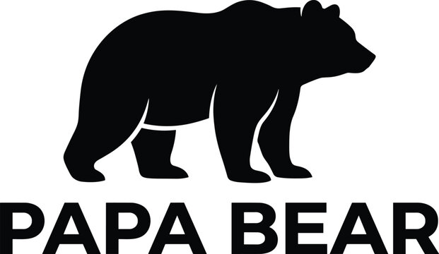 Bear silhouette on a white background with accompanying text reading papa bear black brown ursa wildlife animal mammal vector graphic illustration design