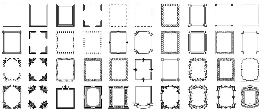 Frame Vector Set Line Art Border Collection Decorative and Minimal Outline Frames for Photo and Certificate Design
