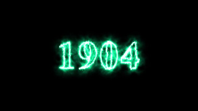 Animated glowing number 1904 with realistic fire and flame effects on a dark background. Perfect for countdowns, year transitions, presentations, and motion graphics projects.