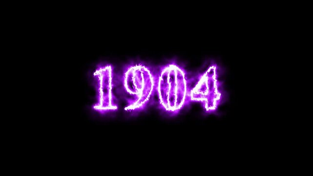 Animated glowing number 1904 with realistic fire and flame effects on a dark background. Perfect for countdowns, year transitions, presentations, and motion graphics projects.