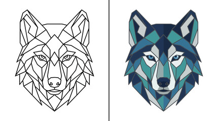 Blue geometric low poly wolf head vector illustration © alpha