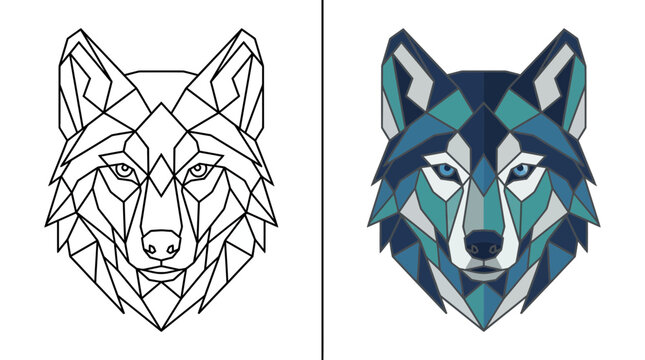 Blue geometric low poly wolf head vector illustration