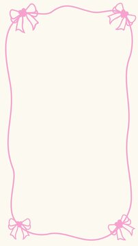 Vertical animated pastel pink bow frame featuring ribbon corner decorations and spacious blank area for invitations, cards and creative designs.