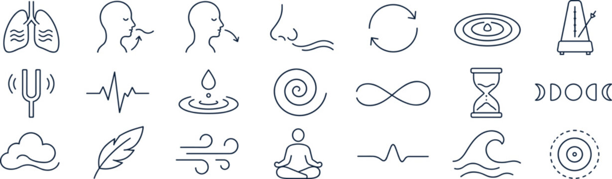 Calming Rhythms Breathing and Mindfulness Line Icon Set