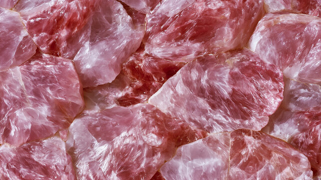 Rose quartz massive formation quarry block face, large-scale felted silicate crystal structure with diffuse chatoyancy, pegmatite deposit extraction documentation, industrial gemstone material .ultr