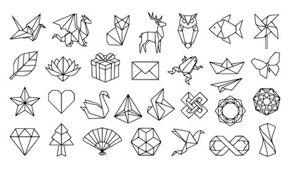 Fototapeta premium Origami and geometric line art icons set