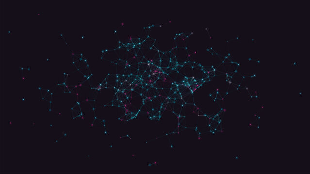 Glowing neural network brain synapses on dark background