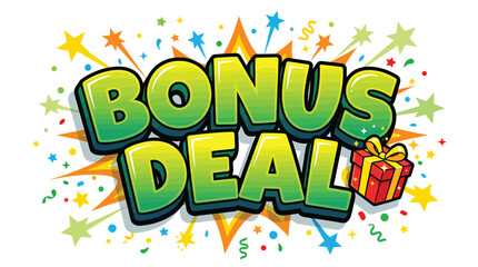 Fototapeta premium Bonus Deal Offer With Gift Box And Colorful Stars For Marketing Concepts