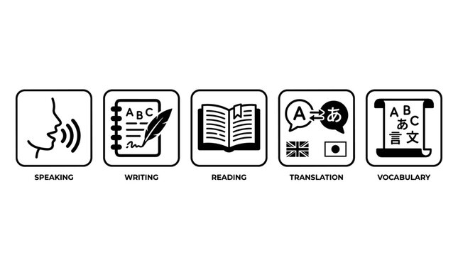 Language Learning Icons Set for Education and Linguistics