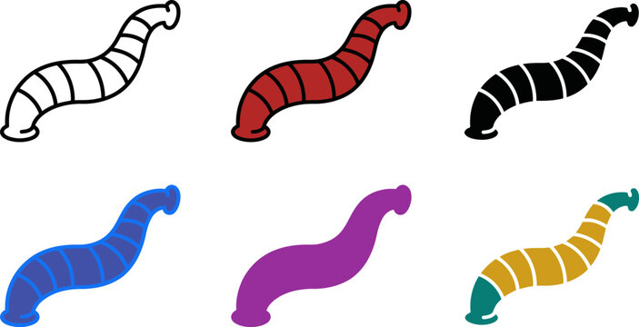 Colorful cartoon worms in different colors on white background