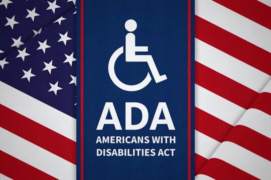 ADA Americans with Disabilities Act wheelchair icon US flag red white blue banner