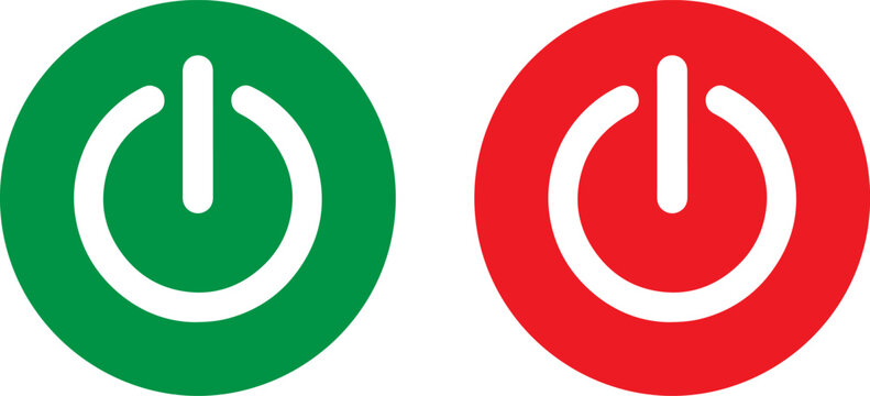 Green and red power button icons isolated on white background