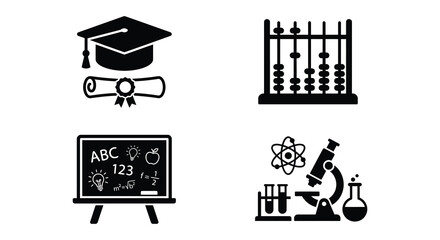 Fototapeta premium Education Icons Set Black Silhouette On White Background