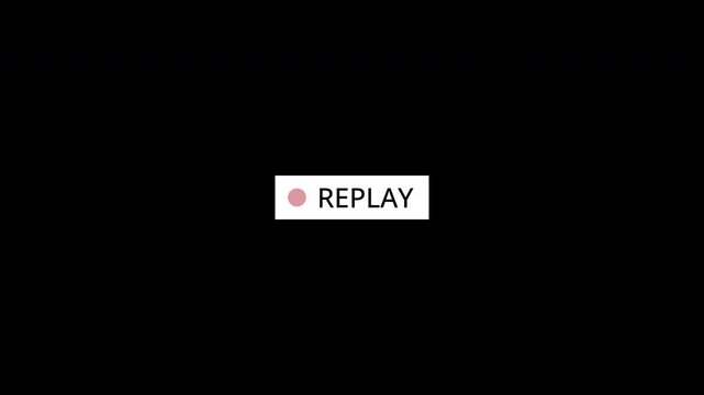 Replay text button animation with alpha channel, Replay icon video for Live Streamers, Action replay sign icon loop animation with transparent background in 4k.