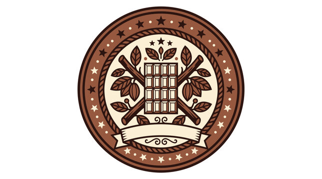 Vintage illustration of a shield with crossed axes and leaves in a decorative circle