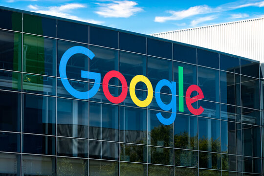 Google Headquarters Exterior with Multicolored Logo in Mountain View, California