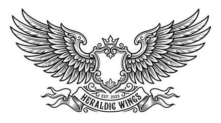 Fototapeta premium Heraldic Crest with Wings and Banner Emblem