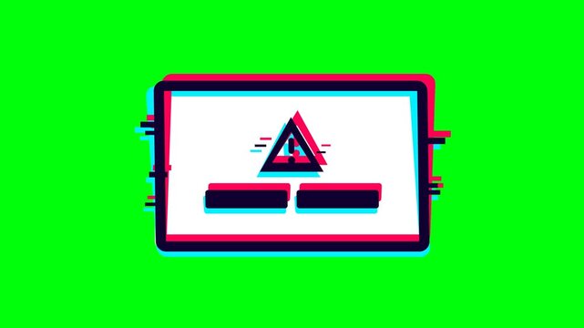 Glitch Error Icon on Green Screen Background with Digital Distortion.