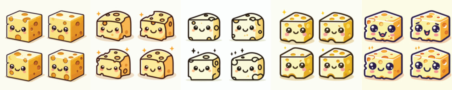 set of cheese vectors with cute style