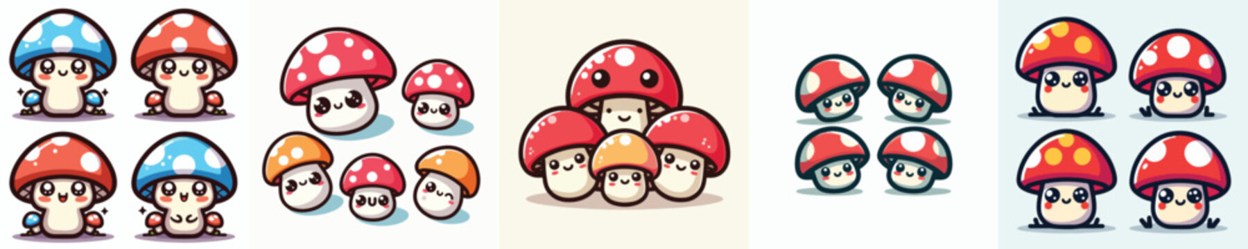 set of mushroom vectors with cute style