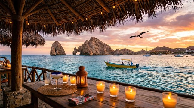 tropical resort at sunset