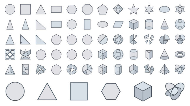 Geometric Shapes Collection: 2D and 3D Figures, Math Concepts, Abstract Design