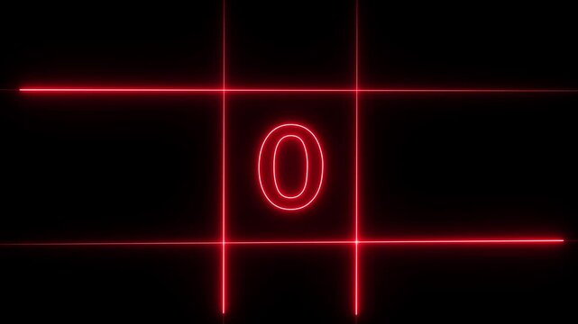 A digital modern,05 second to 0 second countdown icon.Glowing red color neon line and five second to zero second countdown icon.Countdown icon animation on black background.