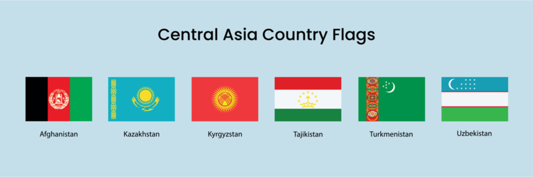 Central Asian country flags displayed element vector set