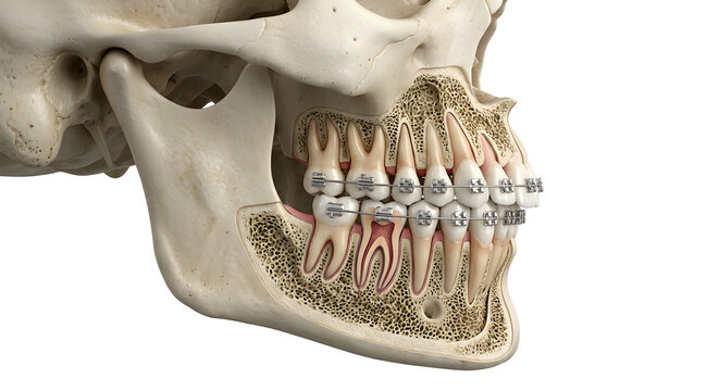 Highly Detailed 3D Scientific Render of Angle's Class III Malocclusion with Dental Braces, suitable for science education, isolated on white background.
