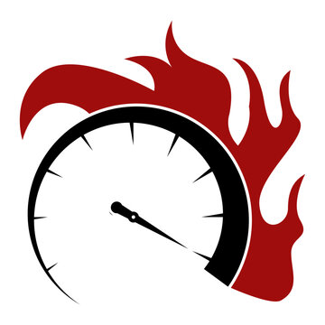 Speedometer with Fire Flames Logo Concept