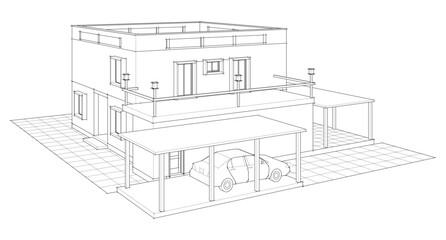 Fototapeta premium modern house sketch 3d rendering